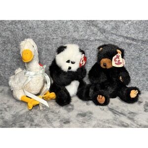TY Attic Treasures Lot/3 Georgette Goose, Checkers Panda, Ivan Black Bear 1993